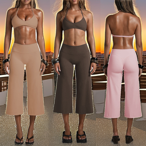 Nouvel ensemble 2026 grande taille imprimé : crop top dos nu et pantalon capri large |   Ensemble de vêtements de yoga sexy en 2 pièces pour femmes - Product Image 2