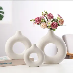 Conjunto de 2 vasos de cerâmica para decoração, 2 vasos de flores brancas e nórdicos para sala de estar