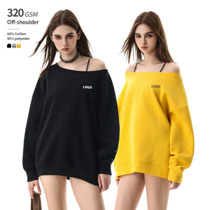 เสื้อสเวตเชิ้ตแขนยาวคอกลมแบบสวม 320 GSM สไตล์สตรีทแฟชั่น สำหรับผู้หญิง แบบเปิดไหล่ รับผลิตตามแบบ OEM - Product Image 1
