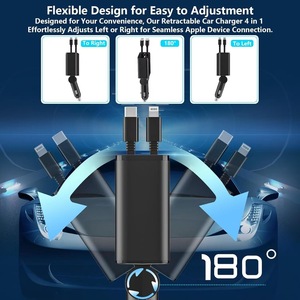 Cargador de coche 30W PD con carga rápida, tipo C, Lightning, USB A, doble puerto, salida de 12V con cable retráctil - Product Image 3