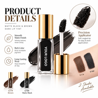 Teinte à lèvres mate noire et marron RTS 7ml, waterproof, longue tenue, 2 couleurs, faible MOQ 1 pièce, vente en gros, logo personnalisé