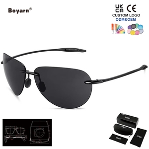 Occhiali da Sole Rettangolari Senza Montatura Boyarn, Montatura <span class=keywords><strong>TR</strong></span> Gialla e Grigia, Lenti Polarizzate per Sport e Guida - Product Image 1