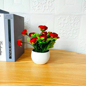 Bonsaï de roses artificielles à 6 têtes, fleurs en soie diamantées, pot de fleurs d'intérieur, décoration, cadeau - Product Image 3