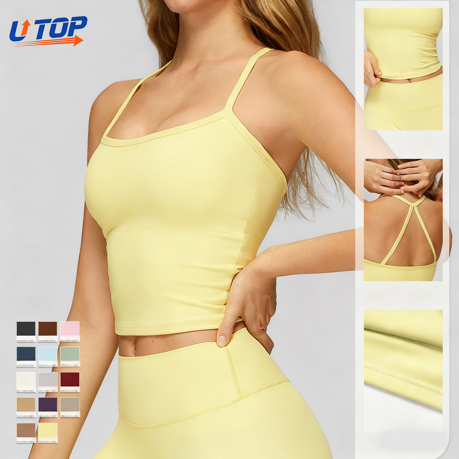 Wholesale Custom Logo Front Breathable Workout Gym Tank Top Women's Yoga Bra Spandex Sleeveless for Running