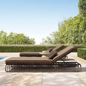 Nieuw Ontwerp Rieten Zonnebank Strand Chaise Lounge Aluminium All-Weather Buitenmeubilair Zwembad Rotan Ligstoel