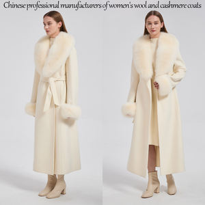Бежевое пальто из кашемира и шерсти с натуральным мехом лисы, двустороннее, 10% кашемир, 90% шерсть, зимнее, длинное, женское - Product Image 1