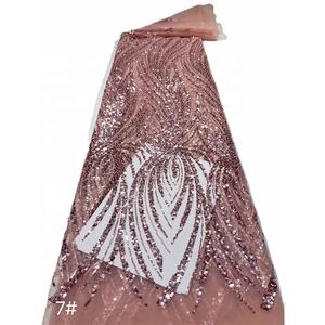 Tela de encaje africano 2022, precio al por mayor de alta calidad, tela de cuentas de encaje negro, tul pesado - Product Image 6