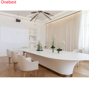 Hình bầu dục màu trắng giả đá bàn ăn cho 8 người Thiết kế kích thước thiết kế nhà mở rộng bàn ăn - Product Image 4