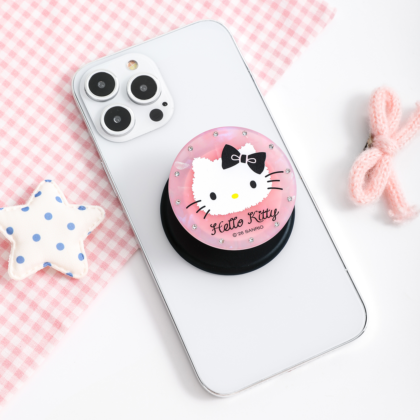 Halo <strong>Kitty</strong> Acetate Magnetic Phone Grip Stand, N52 Magnet, ABS+TPU Rhinestone Socket Holder for IPhone, 3 Colors