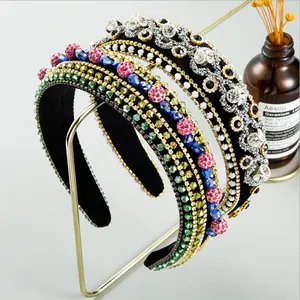 finestyle Velvet Padded Rhinestone Headband Baroque Crystal Hairband Wide Bejewelled Hair Hoop for Women Girls