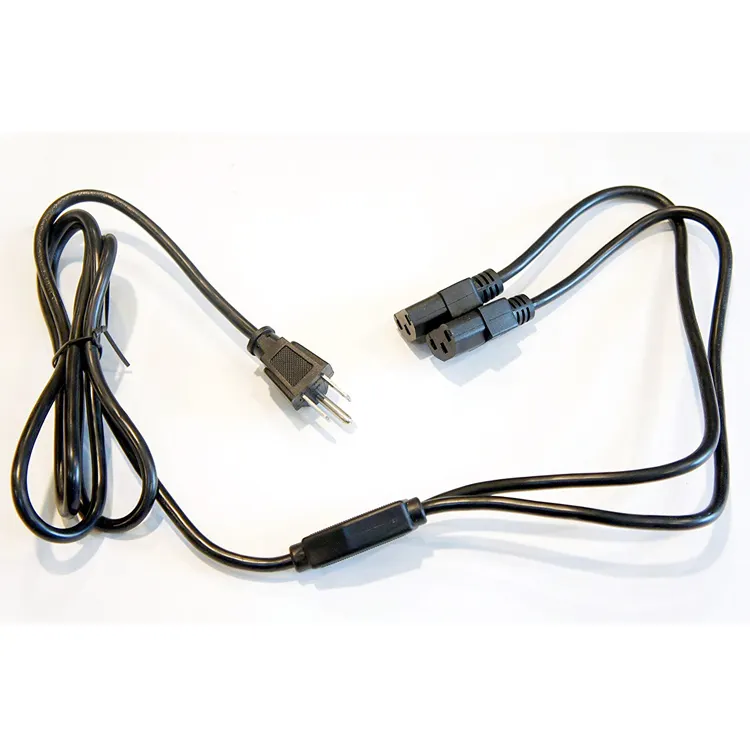 18AWG NEMA 5-15P to 2 x IEC-320 C13 Power Cord Y Splitter Cable 2 in 1 power lead for monitors