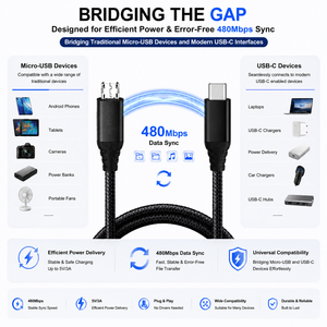 Cavo Micro USB a USB C LUNG KAY OEM, Ricarica Rapida 3A, Sincronizzazione Dati 480Mbps, Adattatore Intrecciato in Nylon - Product Image 2