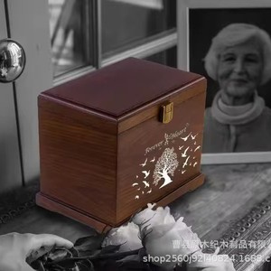 Wooden Pet Urn Solid Wood Rectangle Tree Of Life Design Sympathy <b>Memorial</b> Cremation <b>Box</b> For Adult Longevity Storage - Product Image 3
