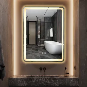 Produsen langsung Dinding LED mewah tanpa bingkai cermin kamar mandi anti-kabut Sensor sentuh pintar tahan air lampu latar kamar tidur Modern
