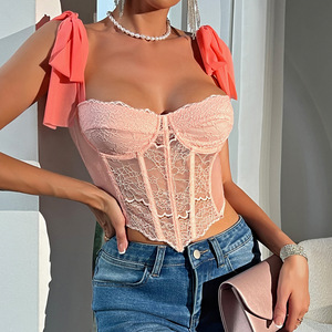 Nuova canottiera canottiera da donna da esterno con cinturini in <span class=keywords><strong>pizzo</strong></span> puro desiderio Top anello in acciaio a spina di pesce canottiera - Product Image 6