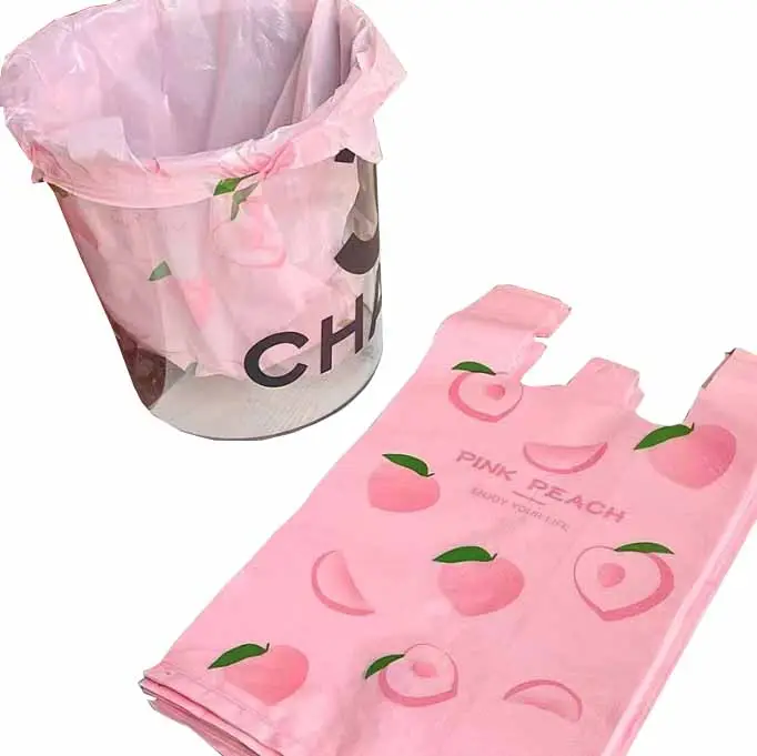السترة الوردية حقيبة يد من نوع البلاستيك السميك على شكل قلب فتاة حقيبة قمامة لطيفة لتعبئة الفاكهة