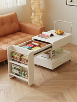 Table d'appoint extensible en bois de caoutchouc industriel avec tiroirs et étagères ouvertes BJ03 #