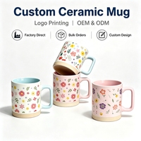 Mug et tasse à café en céramique personnalisés en usine, couleur macaron, motif fleur de printemps, 350 ml, peints à la main