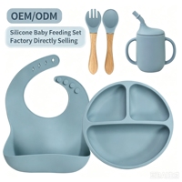 Ensemble de vaisselle pour bébé en silicone sans BPA, compatible lave-vaisselle, assiette pour enfants avec ventouse puissante