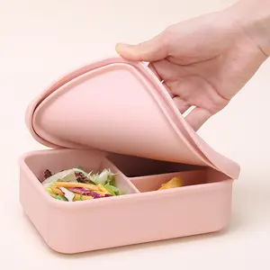 Food Grade Bpa Free School Kids Leakproof Lid Foldable Bento Folding Environmentally Friendly Silicone Lunch Box Collapsible