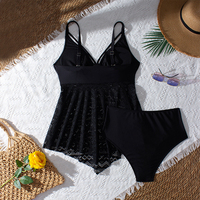 Maillot de bain deux pièces style jupe noire grande taille pour femme, maillot de bain de plage conservateur, vente en gros