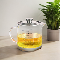 Pot Penyimpanan Minyak Kaca Anti Debu Berkapasitas Besar dengan Filter Jaring Halus Borosilikat Tinggi untuk Memasak dengan Tutup Stainless Steel