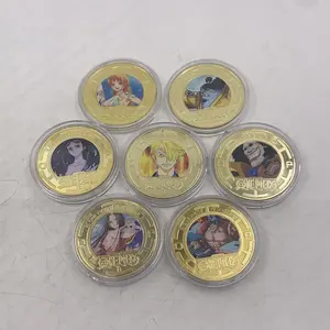 7 Arten Hot Selling Anime One Piece Ruffy Zoro Sanji Charakter Modell Dekoration Sammlung Spielzeug Action figur vergoldete Münze