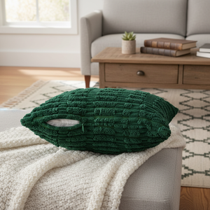Modern Farmhouse Boho Striped 18x18 Inch Soft <b>Throw</b> <b>Pillow</b> Covers Pack 2 Dark Green Corduroy Decorative <b>Pillow</b> Covers for - Product Image 3
