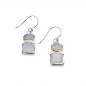 Rainbow Moonstone Sterling <b>Silver</b> Hook <b>Earrings</b> Handmade Double Stone <b>Dangle</b> <b>Earrings</b> for Women Gift Jewelry - Product Image 5