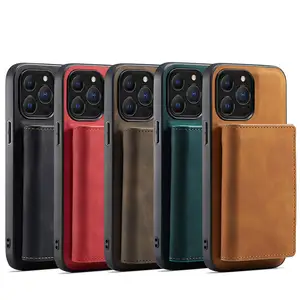 PU Leather điện thoại trường hợp đối với iPhone 15 14 13 12 11 XR XS Max Pro cộng với ví điện thoại di động kinh doanh Máy ảnh ống kính bảo vệ sjk415 laudtec