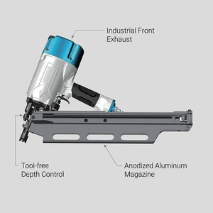 Cloueur <span class=keywords><strong>pneumatique</strong></span> de haute qualité TOUA FN2190, conception de tête à 21 degrés, qualité industrielle, corps en aluminium, capacité de 70 clous, garantie 1 an - Product Image 1