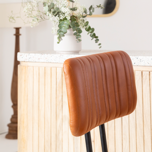 Modern Industrial Style Brown Leather Bar Chair with Strong Black Metal Frame and <b>Cushioned</b> Upholstered Seating for Home Bar - Product Image 6