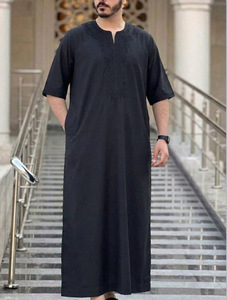 Mode masculine du Moyen-Orient, Dubaï, Arabie, <span class=keywords><strong>Maroc</strong></span>, Islam, Musulman, robe Juba à manches courtes, broderie, couleur unie - Product Image 2