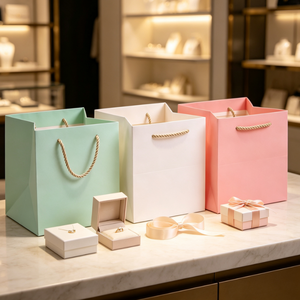 Sacs de shopping en carton recyclable faits à la main de luxe avec logo personnalisé et poignées en ruban pour l'emballage alimentaire - Product Image 4