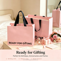 Bolsa de Papel Rosa de Lujo con Asa de Listón Negro, Superficie Mate, Logotipo Personalizado para Regalos de Cumpleaños, Fiestas, Compras y Venta al por Menor