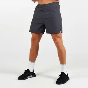 Großhandel Custom Casual Plain Wasserdichter Druck Elastische Taille Mit Reiß verschluss Tasche Running Wear Sport Gym Shorts Für Männer