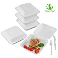 Boîte à clapet SUMKOKA de 8 pouces en bagasse de canne à sucre revêtue de PLA, biodégradable, jetable, pour plats à emporter