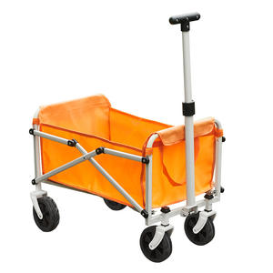 Chariot de camping pliable à 4 roues, chariot de pique-nique portable à pousser à la main, remorque de camping grande capacité en métal orange et noir - Product Image 1