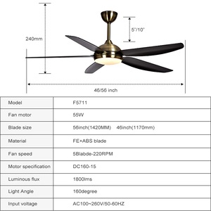 Ventilateur de plafond LED moderne et minimaliste à 5 pales en ABS avec éclairage F5711-46, pour la maison et le bureau, à haut débit d'air - Product Image 4