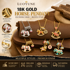 LUOYUNE 愛らしい 18K ゴールドメッキ真鍮漫画ペンダントネックレス CZ ジルコン馬チャーム誕生日パーティーギフトバルク再販 - Product Image 1