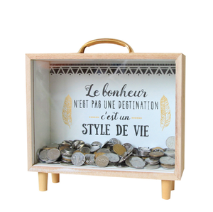 Hucha de madera creativa, caja de monedas, lindo contenedor de almacenamiento de fondos de viaje de escritorio con patrón de cajero automático y estilo de números - Product Image 4