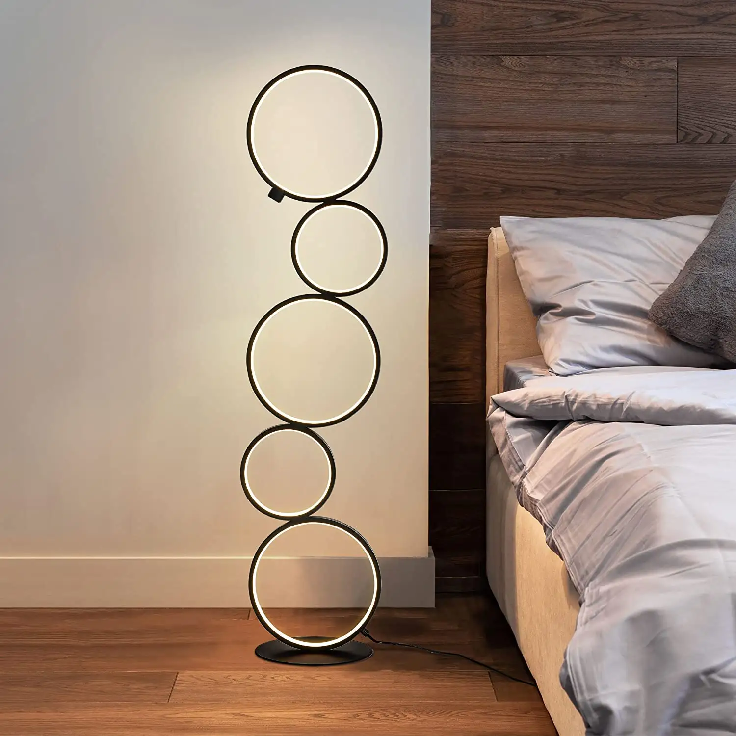 LED Floor Lamp for Living Room Modern Ring Tall Lamp Unique Touch Control Standing Lamp 3 Way Dimmable Stand Light