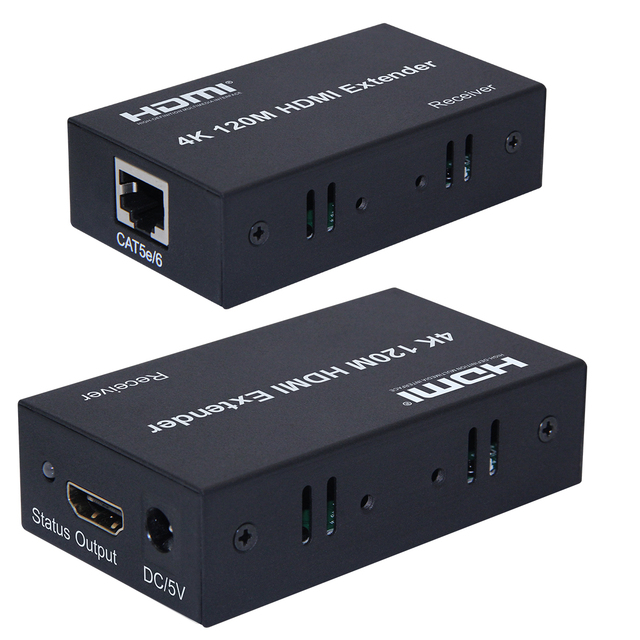 SENYE 4K HDMI Extender 120M Over Cat5e Cat6 Ethernet Cable HDMI Extender Transmitter Receiver with Power Adapter