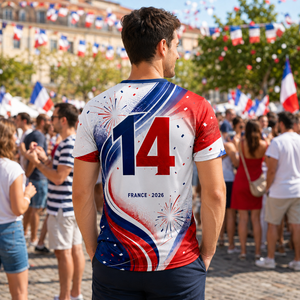 T-shirt personnalisé drapeau français, célébration du 14 juillet, la Fête de la Bastille, sublimation intégrale, souvenir national, t-shirt imprimé par sublimation - Product Image 2