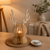 Ornement en bois découpé au laser en forme de cerf 21,5 cm, support de bougie chauffe-plat de table rustique nordique, support de logo personnalisé OEM, porte-bougie en bois en forme de cerf