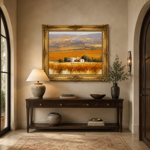Dipinto a Olio Golden Harvest Field, Stile Vintage con Cornice Dorata, Paesaggio Rustico su Tela, Arte Murale Fatta a Mano, Dimensioni Personalizzabili per Hotel/Villa - Product Image 4