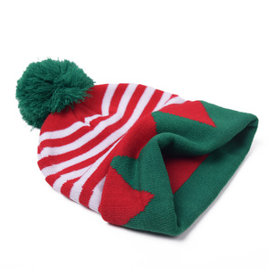 Gorro de Navidad con envío gratis, gorro rojo y verde <span class=keywords><strong>en</strong></span> existencias, gorro de punto con pompón intermitente para pedidos pequeños - Product Image 3