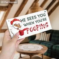 Panneau de Noël amusant « Il vous regarde faire pipi » - Décoration murale en bois pour salle de bain, cadeau de Noël humoristique