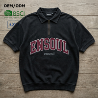 T-shirt Homme Streetwear Col Rabattu Manches Courtes Demi-Zip Oversize en Coton Épais Lavé Style Vintage avec Logo Personnalisé Imprimé OEM