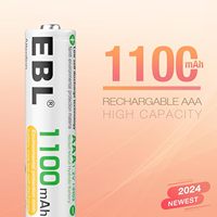 Pilas Recargables AAA EBL de 1100 mAh y 1.2 V NiMH, Triple AAA con 16 Pilas AAA + Cargador